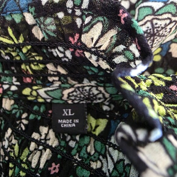 Scotch & Soda Amsterdam Green Floral Blouse Smocked Button Front Lightweight XL - Picture 8 of 8